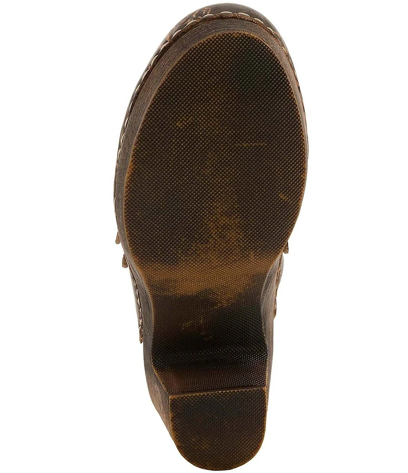 L'ARTISTE Calliroe Hand Painted Floral Leather Buckle Strap Hardware Clogs
