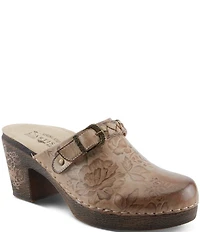 L'ARTISTE Calliroe Hand Painted Floral Leather Buckle Strap Hardware Clogs