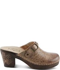 L'ARTISTE Calliroe Hand Painted Floral Leather Buckle Strap Hardware Clogs