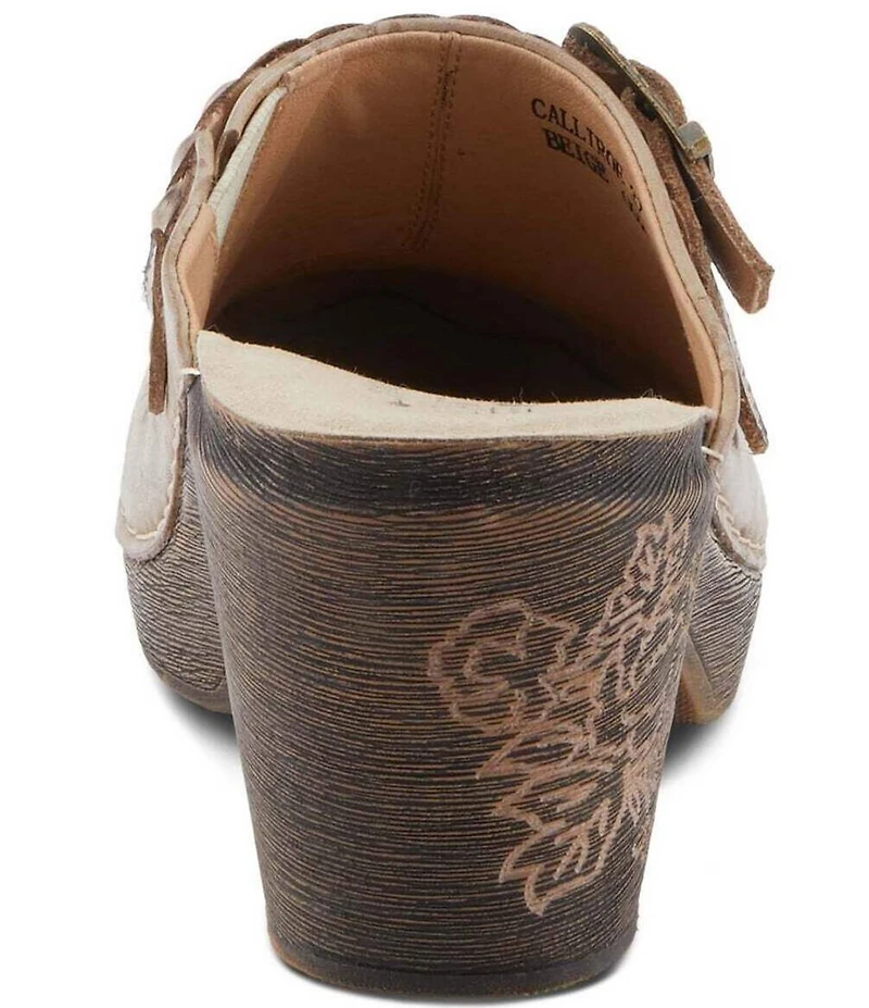 L'ARTISTE Calliroe Hand Painted Floral Leather Buckle Strap Hardware Clogs