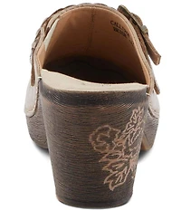 L'ARTISTE Calliroe Hand Painted Floral Leather Buckle Strap Hardware Clogs