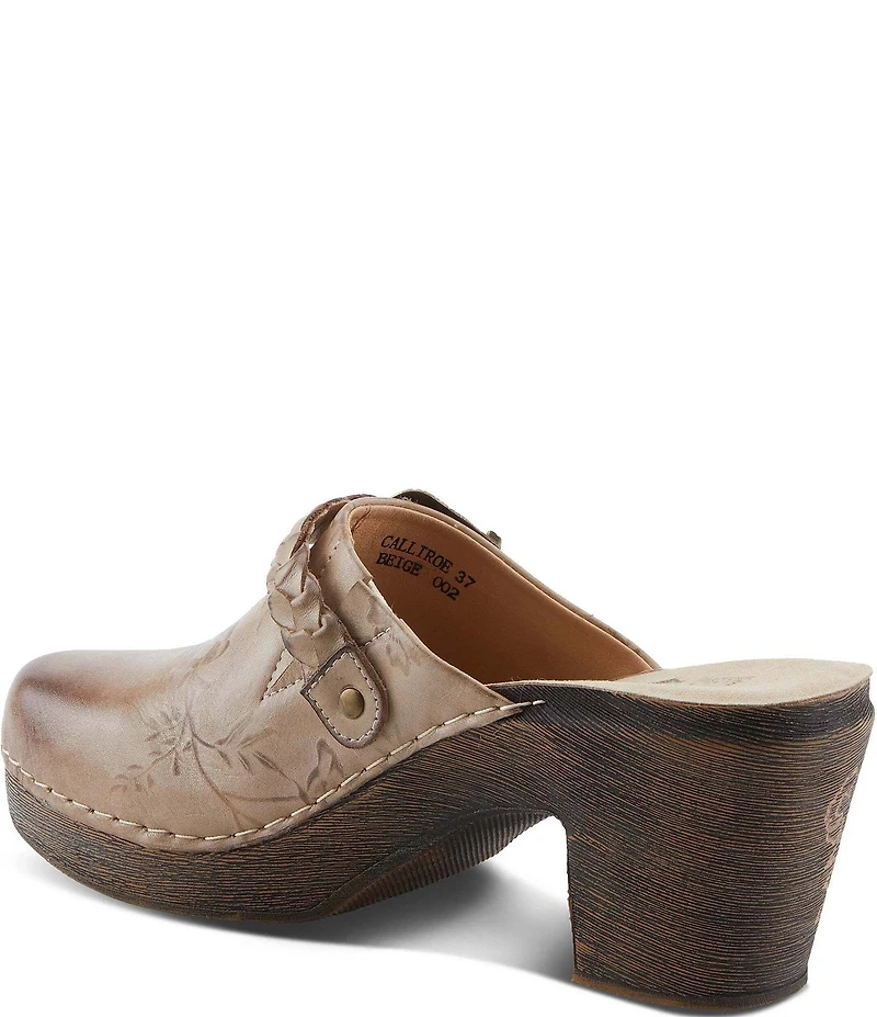 L'ARTISTE Calliroe Hand Painted Floral Leather Buckle Strap Hardware Clogs