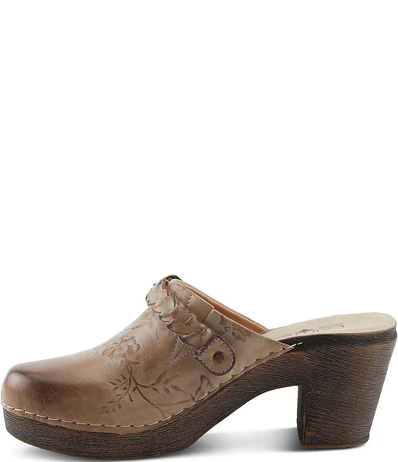 L'ARTISTE Calliroe Hand Painted Floral Leather Buckle Strap Hardware Clogs