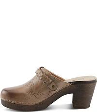 L'ARTISTE Calliroe Hand Painted Floral Leather Buckle Strap Hardware Clogs