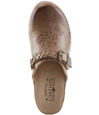 L'ARTISTE Calliroe Hand Painted Floral Leather Buckle Strap Hardware Clogs