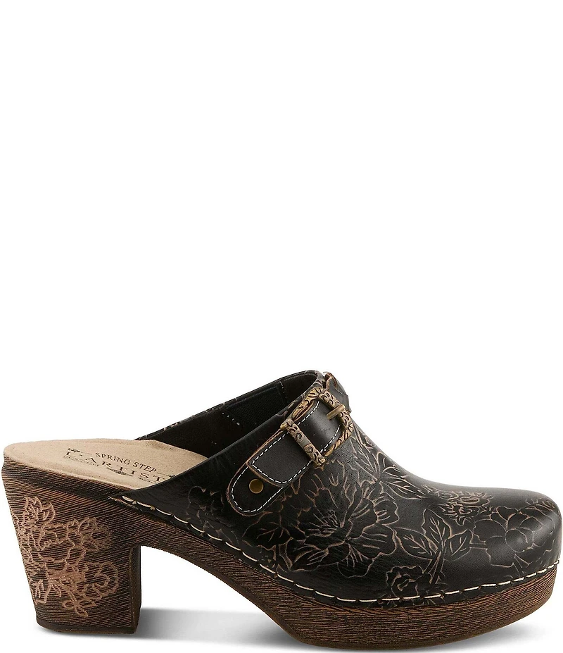 L'ARTISTE Calliroe Hand Painted Floral Leather Buckle Strap Hardware Clogs