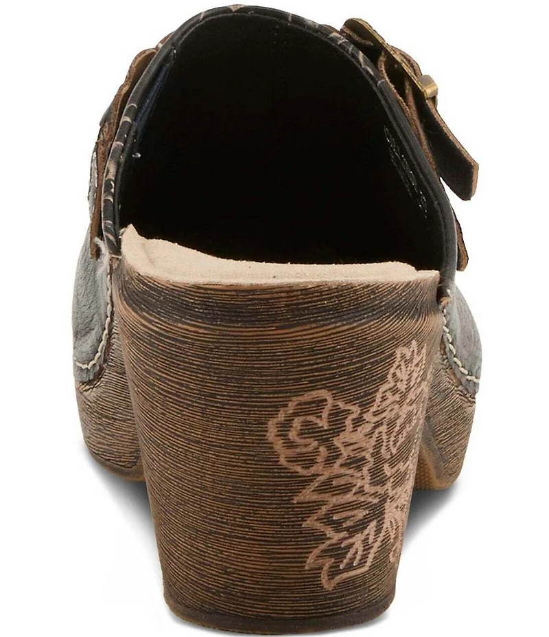 L'ARTISTE Calliroe Hand Painted Floral Leather Buckle Strap Hardware Clogs