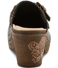 L'ARTISTE Calliroe Hand Painted Floral Leather Buckle Strap Hardware Clogs