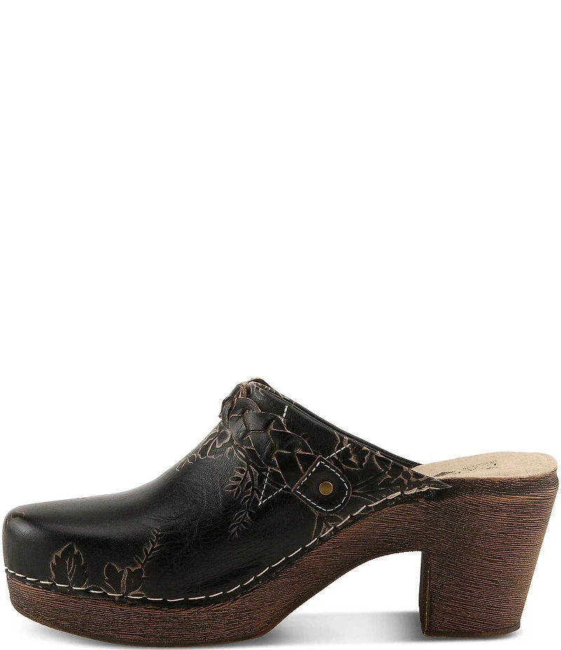 L'ARTISTE Calliroe Hand Painted Floral Leather Buckle Strap Hardware Clogs