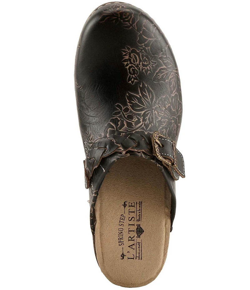 L'ARTISTE Calliroe Hand Painted Floral Leather Buckle Strap Hardware Clogs