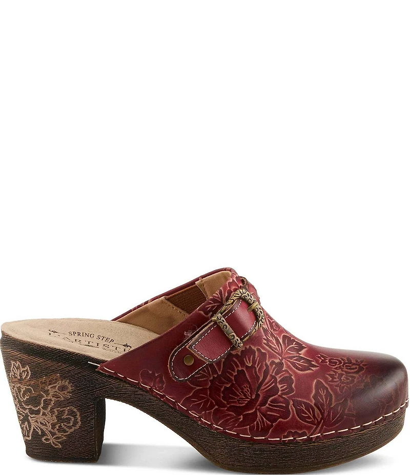 L'ARTISTE Calliroe Hand Painted Floral Leather Buckle Strap Hardware Clogs