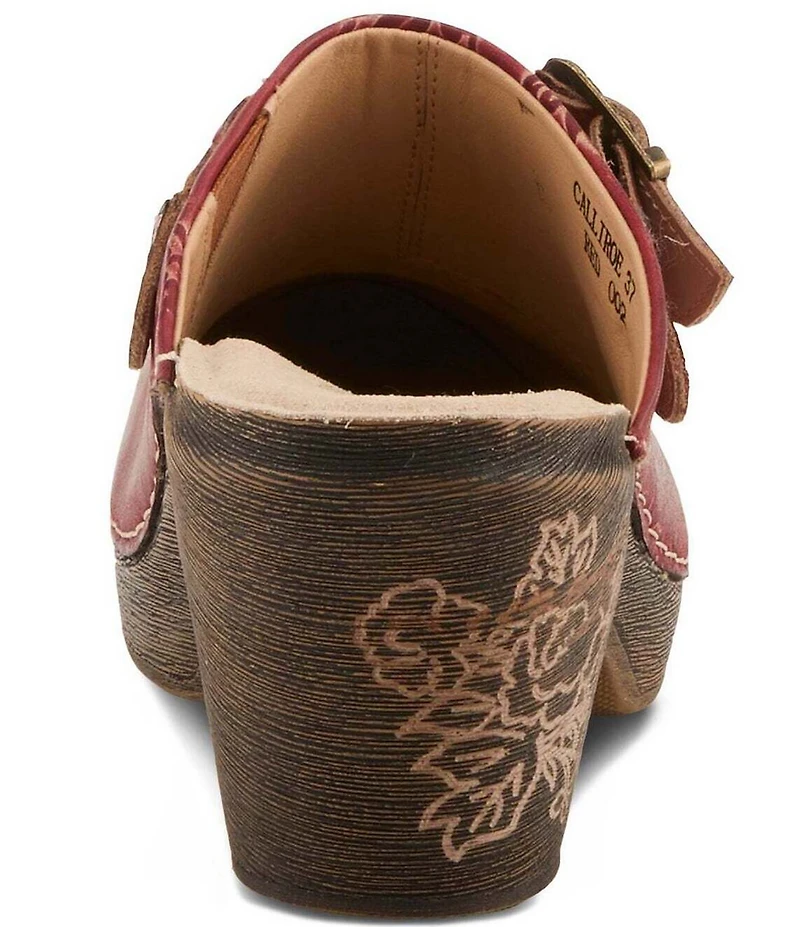 L'ARTISTE Calliroe Hand Painted Floral Leather Buckle Strap Hardware Clogs