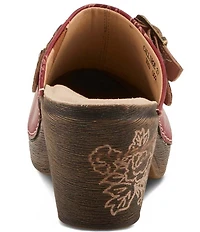 L'ARTISTE Calliroe Hand Painted Floral Leather Buckle Strap Hardware Clogs