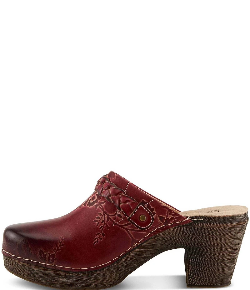 L'ARTISTE Calliroe Hand Painted Floral Leather Buckle Strap Hardware Clogs