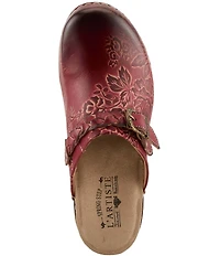 L'ARTISTE Calliroe Hand Painted Floral Leather Buckle Strap Hardware Clogs