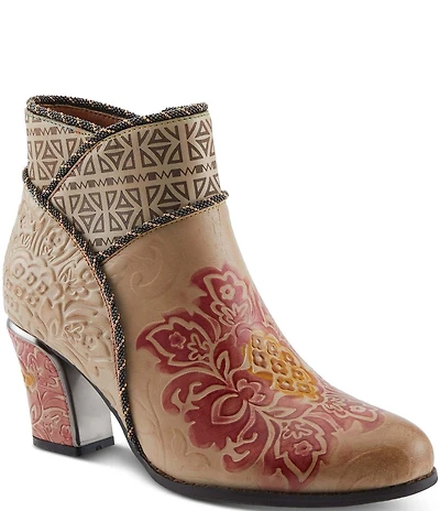 L'ARTISTE Cherish Floral Embossed Leather Booties