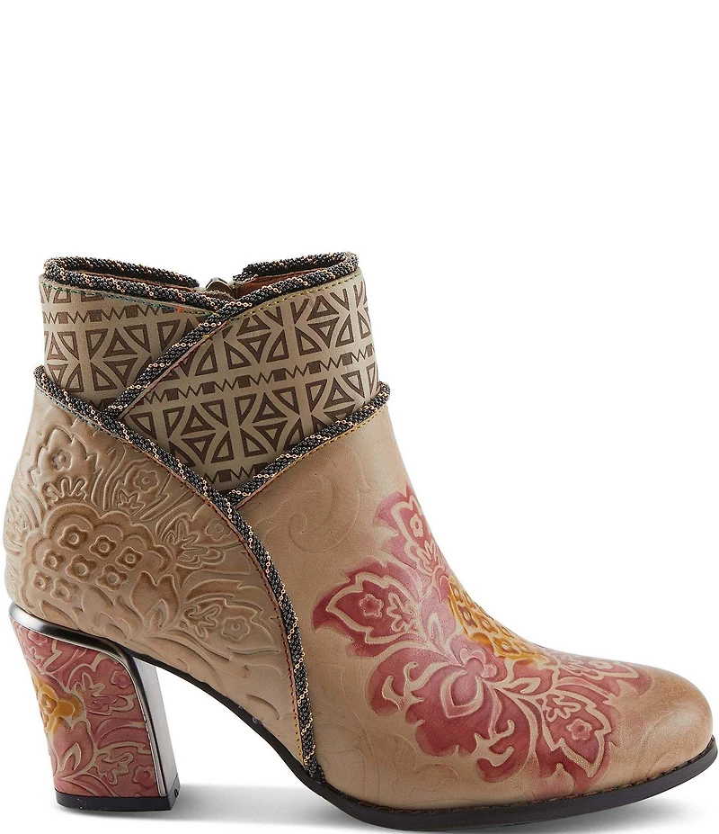 L'ARTISTE Cherish Floral Embossed Leather Booties