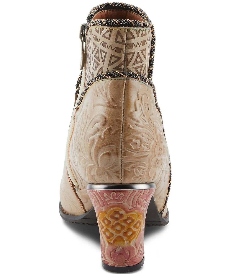 L'ARTISTE Cherish Floral Embossed Leather Booties