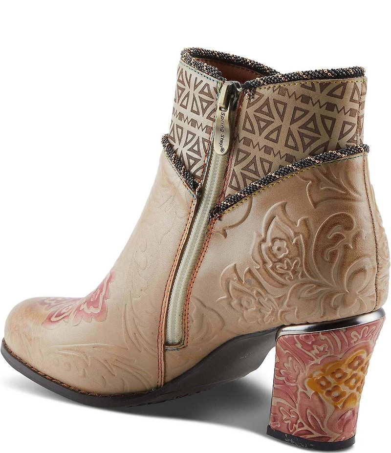 L'ARTISTE Cherish Floral Embossed Leather Booties