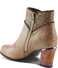 L'ARTISTE Cherish Floral Embossed Leather Booties