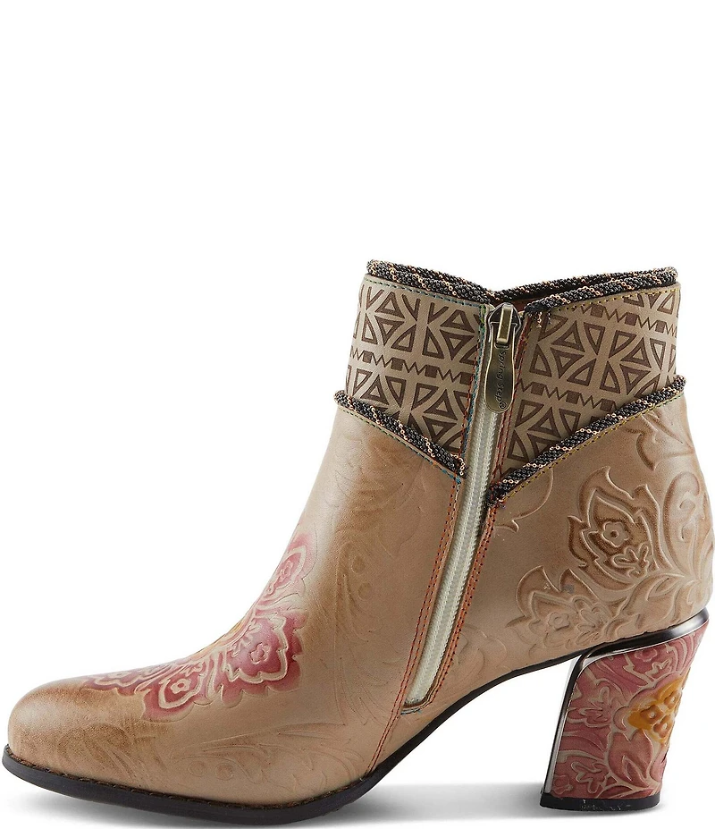 L'ARTISTE Cherish Floral Embossed Leather Booties