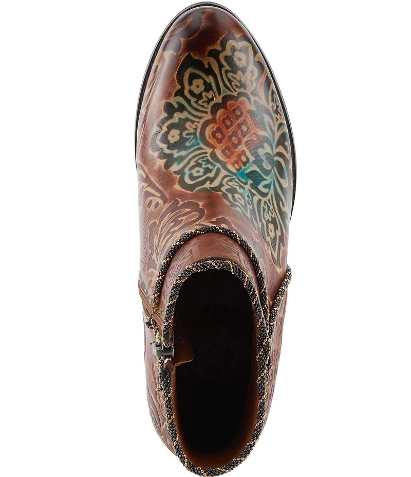 L'ARTISTE Cherish Floral Embossed Leather Booties