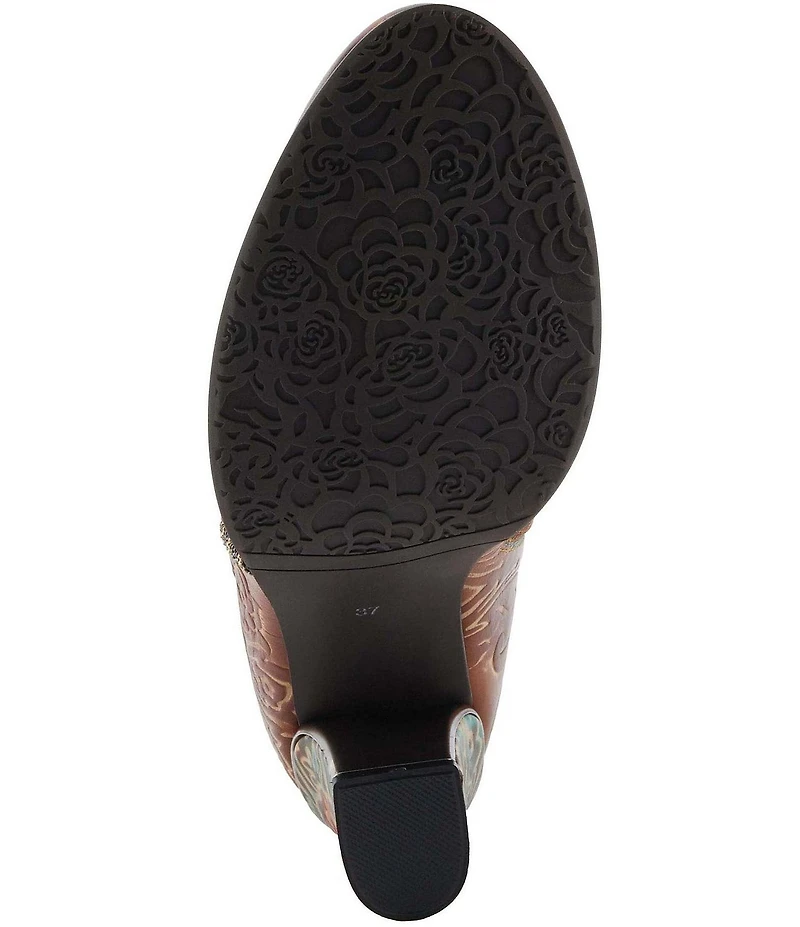 L'ARTISTE Cherish Floral Embossed Leather Booties