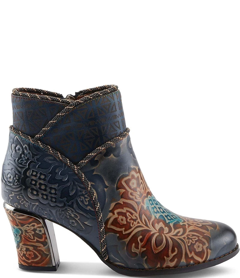 L'ARTISTE Cherish Floral Embossed Leather Booties