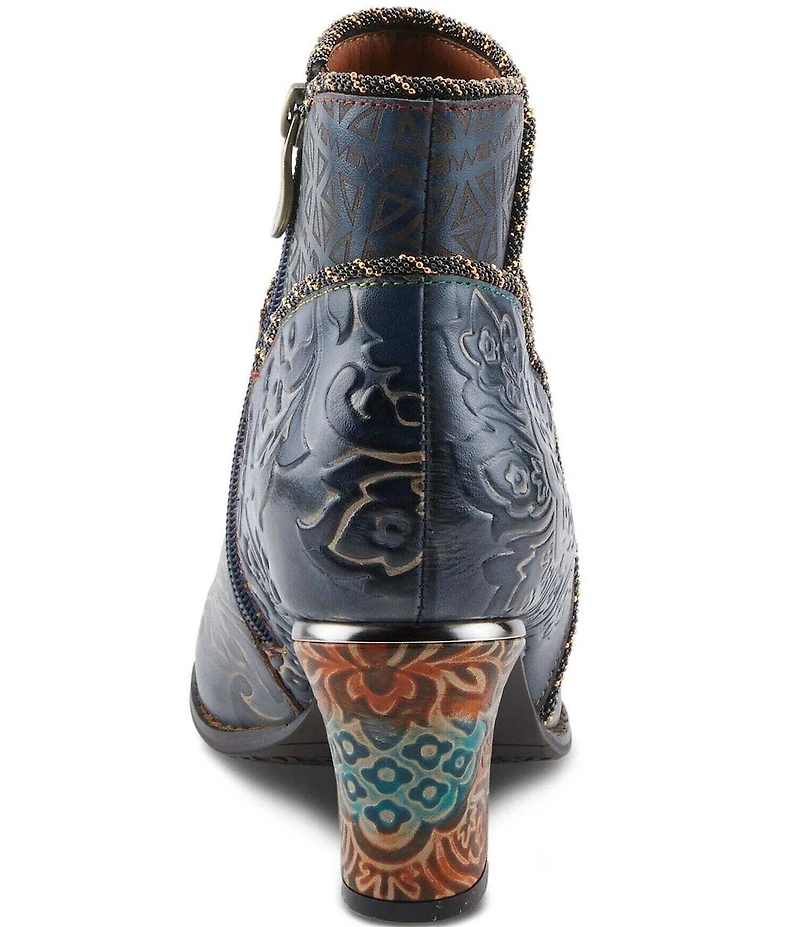 L'ARTISTE Cherish Floral Embossed Leather Booties