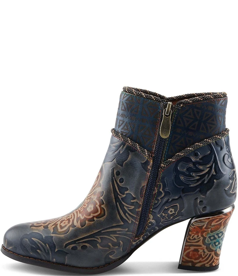 L'ARTISTE Cherish Floral Embossed Leather Booties