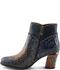 L'ARTISTE Cherish Floral Embossed Leather Booties