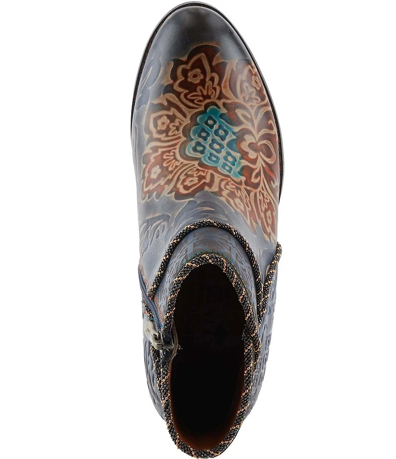 L'ARTISTE Cherish Floral Embossed Leather Booties