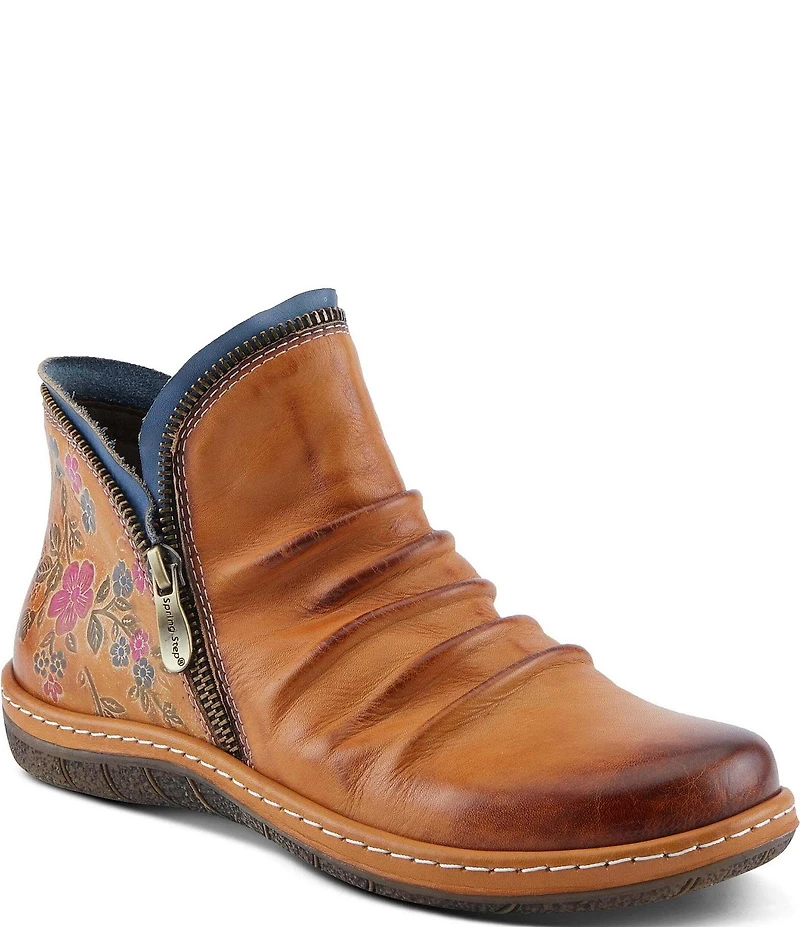 L'ARTISTE Chesapeake Leather Painted Floral Ruched Faux Fur Lined Booties
