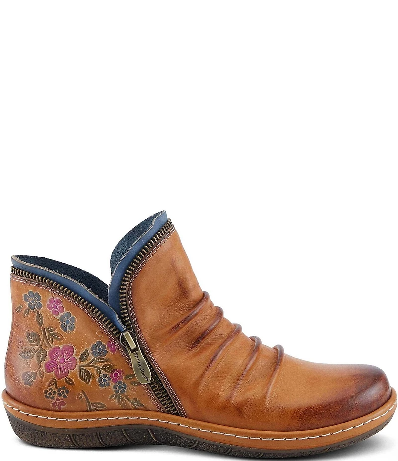 L'ARTISTE Chesapeake Leather Painted Floral Ruched Faux Fur Lined Booties