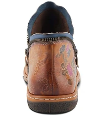 L'ARTISTE Chesapeake Leather Painted Floral Ruched Faux Fur Lined Booties