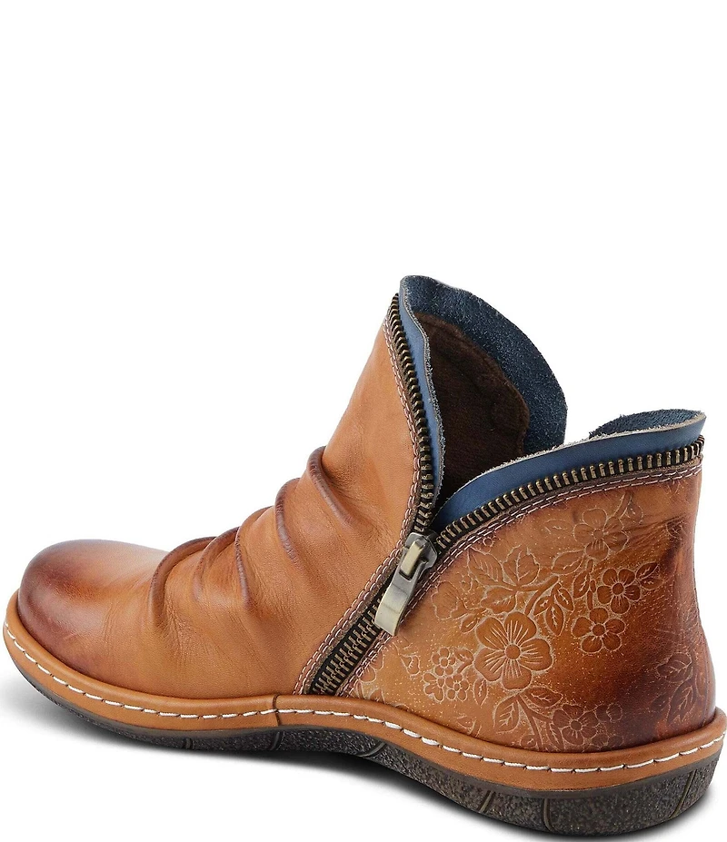 L'ARTISTE Chesapeake Leather Painted Floral Ruched Faux Fur Lined Booties