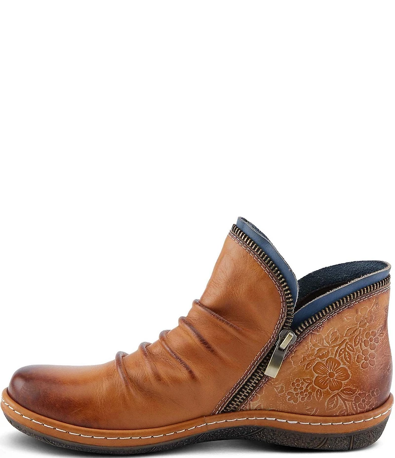 L'ARTISTE Chesapeake Leather Painted Floral Ruched Faux Fur Lined Booties