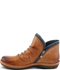 L'ARTISTE Chesapeake Leather Painted Floral Ruched Faux Fur Lined Booties