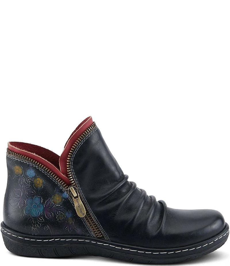L'ARTISTE Chesapeake Leather Painted Floral Ruched Faux Fur Lined Booties