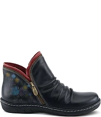 L'ARTISTE Chesapeake Leather Painted Floral Ruched Faux Fur Lined Booties