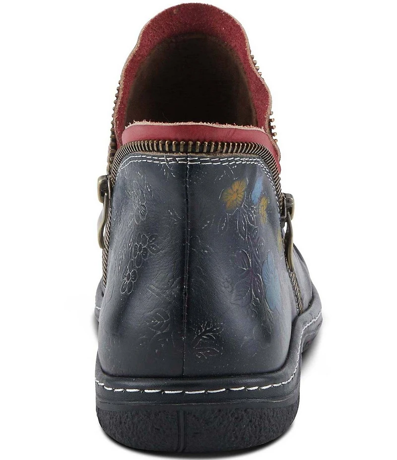 L'ARTISTE Chesapeake Leather Painted Floral Ruched Faux Fur Lined Booties