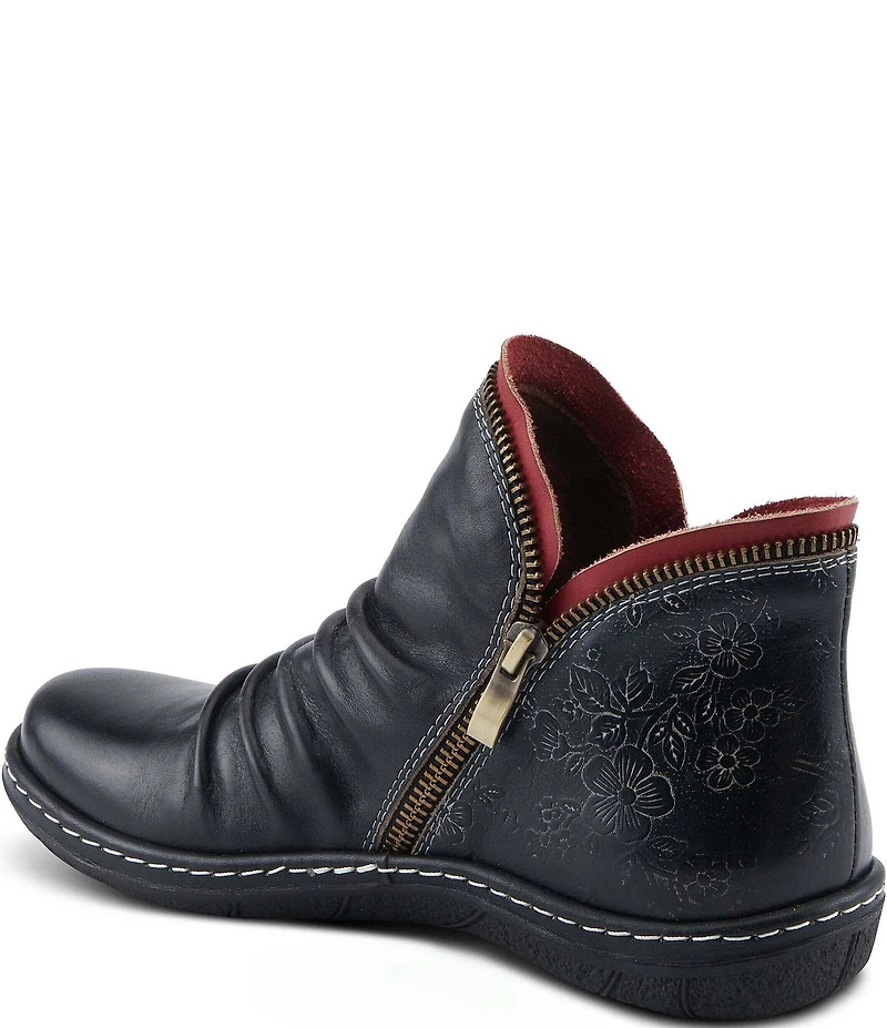 L'ARTISTE Chesapeake Leather Painted Floral Ruched Faux Fur Lined Booties