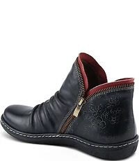 L'ARTISTE Chesapeake Leather Painted Floral Ruched Faux Fur Lined Booties