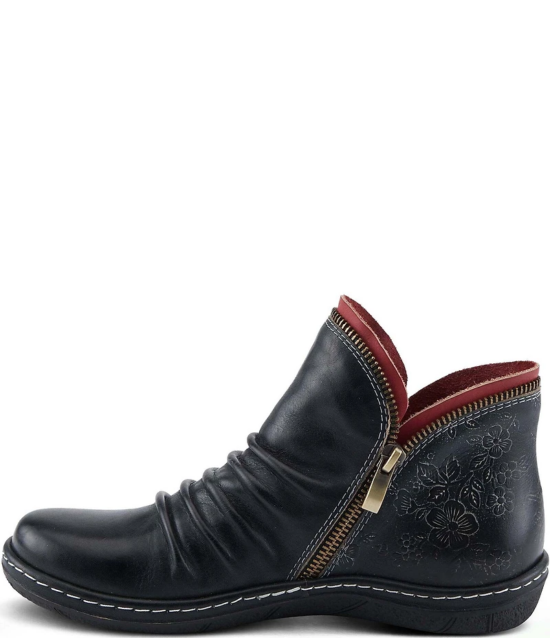 L'ARTISTE Chesapeake Leather Painted Floral Ruched Faux Fur Lined Booties