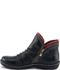 L'ARTISTE Chesapeake Leather Painted Floral Ruched Faux Fur Lined Booties