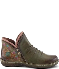 L'ARTISTE Chesapeake Leather Painted Floral Ruched Faux Fur Lined Booties