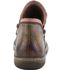 L'ARTISTE Chesapeake Leather Painted Floral Ruched Faux Fur Lined Booties