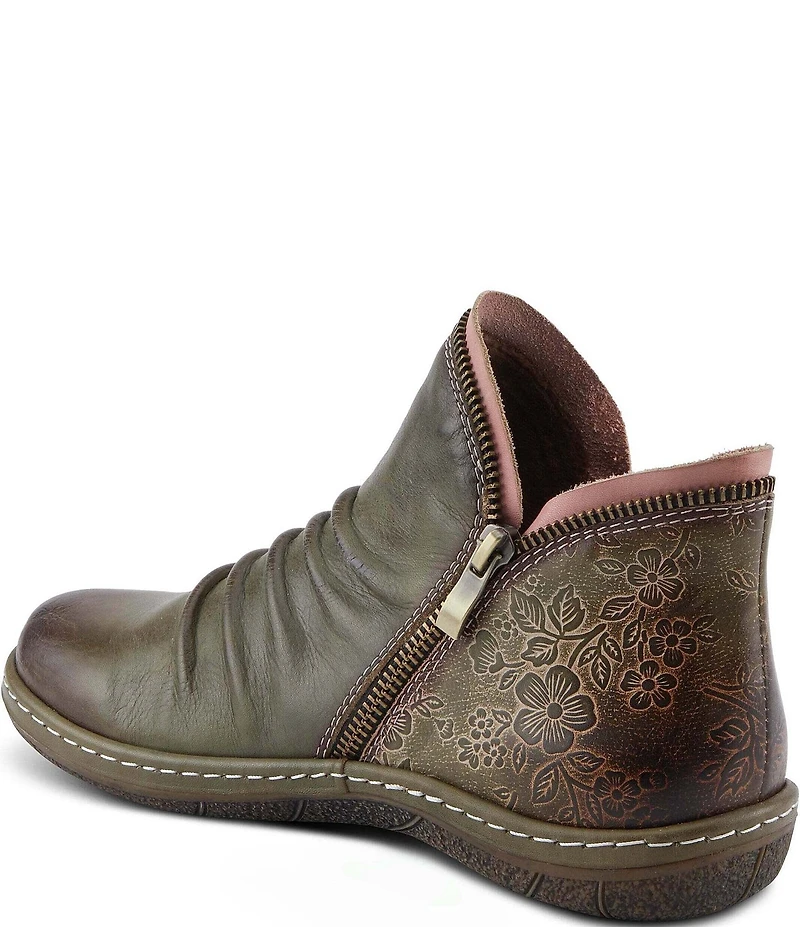 L'ARTISTE Chesapeake Leather Painted Floral Ruched Faux Fur Lined Booties