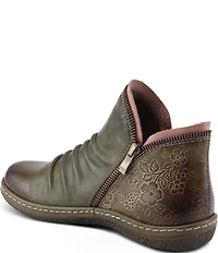 L'ARTISTE Chesapeake Leather Painted Floral Ruched Faux Fur Lined Booties