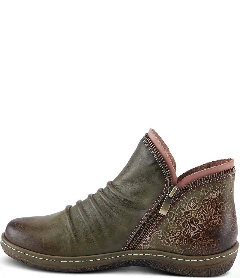 L'ARTISTE Chesapeake Leather Painted Floral Ruched Faux Fur Lined Booties